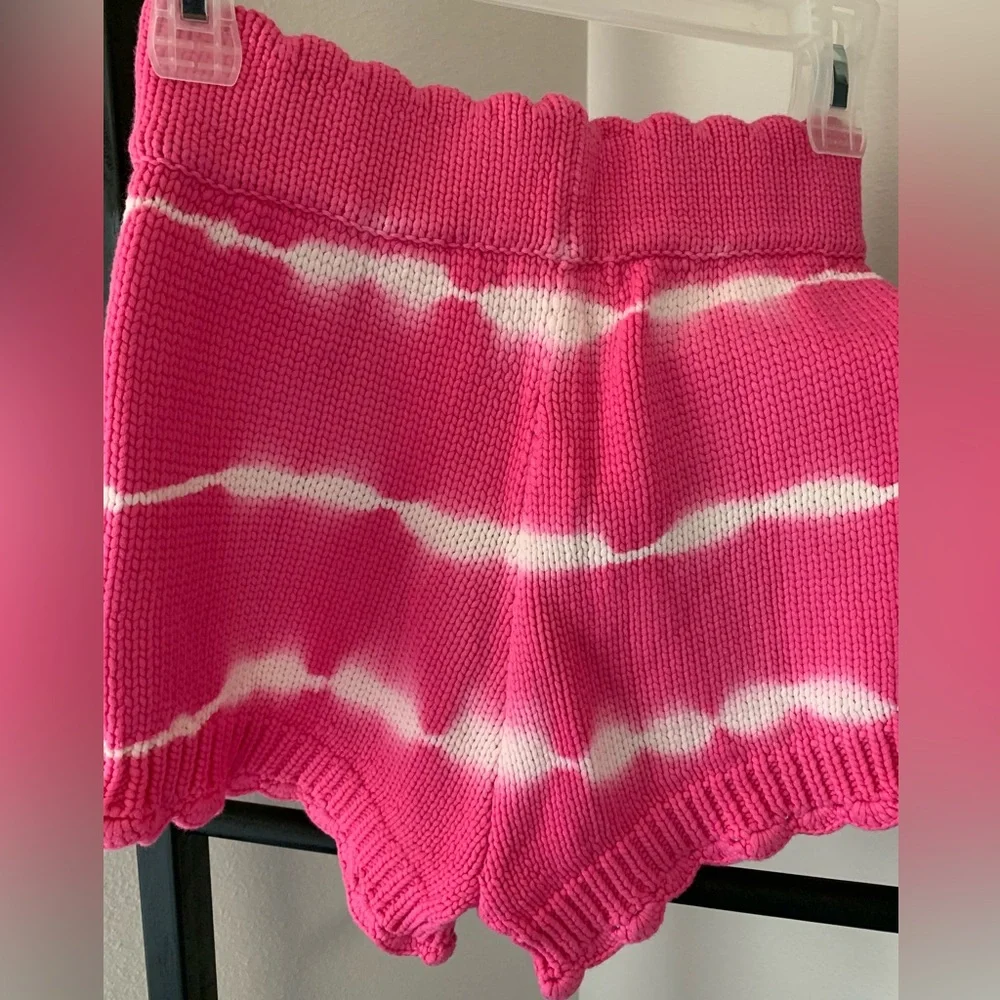 LoveShackFancy Pink and White Tie-Dye Knit Shorts